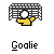 Pixelated soccer-themed icon showing a yellow figure in front of a goal, with text below reading 'Goalie' and varying animated elements like balls and red splatters.