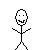 Pixelated stick figure with round head and smiling mouth performs sequential motion across on white background