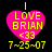 Four identical pink heart-shaped icons with yellow text reading "LOVE BRIAN <33" and "7~25~07" below, each with a vertical yellow line above the heart on a black background.
