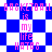 Pixelated text and blue-and-white checkered background with diamond shapes, featuring repeated phrases in pink block letters.