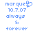Pixelated blue text and symbols on white background, with one version featuring a heart symbol replacing the 'e' in 'marque'.