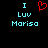 Pixelated text and a red heart symbol on black background with cyan lettering.
