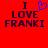 Red background with dark purple text reading "I LOVE FRANKI" and a blue pixelated heart symbol replacing the word "LOVE" in one version.