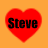 A static pixelated icon features a red heart shape on an orange background with the name "Steve" in black text across its center.