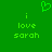 Green background with pixelated text and a heart symbol; two identical text blocks read 'i love sarah' with a heart above.