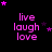 identical pink 'live laugh love' text icons with scattered stars on a black background, showing animation changes in star positions across frames