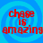 Red text reading 'chase is amazing' on a blue spiral background, repeated in four identical quadrants.