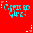Red background with cyan text reading 'Carmen Girls!' in pixelated font, surrounded by white and red star-shaped sparkles that change position across frames.