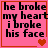 Pixelated text on pink background with red border; four heart symbols animate across frames.