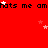 Red background with repeated black text 'hats me am' and scattered white/pink stars, partially cropped on the right.