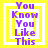 A 4-frame animated contact sheet showing a yellow square border with purple text "You Know You Like This" in four variations of frame layout and transparency.