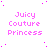 Static image of repeated 'Juicy Couture Princess' text in pink pixelated font on white background with scattered purple dots.