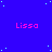 Blue background with scattered light blue dots and repeated pink text "Lissa" in a pattern, with a gray rectangle in the bottom right corner