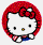 Hello Kitty avatar with red hair and bow, white face, black eyes, yellow nose, blue collar, static pose on white background.