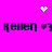 Pixelated text 'kellen' with heart symbols on a bright pink background, featuring a static heart and starburst animation.