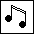 Six pixel-art musical note icons arranged in a , each with distinct stem and beam configurations on white backgrounds