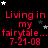 Red text on black background with white and gray stars, displaying "Living in my fairytale... 7-21-08" repeated across multiple