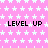 Pink background with white star pattern and repeated black text "LEVEL UP" in pixelated font.