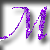 Animated purple stylized letter M with pixelated texture, casting soft shadow on white background across four