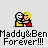 Pixel art of two figures embracing, one with black hair and yellow shirt, the other with blonde hair and red dress, with text overlays.