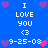 Blue background with white text "I LOVE YOU <3" and "9-25-08" surrounded by purple and pink pixel hearts.