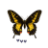 Animated butterfly icon with yellow and brown wings, showing wing movement