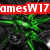 Animated green and black abstract pattern with red and green "amesW17" text overlays on white and gray backgrounds.