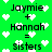 Green background with white pixelated hearts and black text reading 'Jaymie + Hannah = Sisters' in two identical vertical