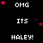 Pixelated text and pink stars on black background with gray rectangle in bottom-right corner.