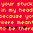 Red background with yellow pixelated text repeating phrases and dark purple hearts at the bottom.