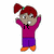 Pixelated cartoon character with red pigtails, pink top, purple shorts, orange shoes; show text changes from 'it' to 'was involuntary!' while maintaining pose