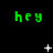 Green pixelated text 'hey' repeated across a black background with white star and dot animations in three