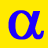 A static image featuring a large blue Greek alpha symbol on the left against a yellow background, with smaller faded yellow alpha symbols scattered across the right side.