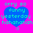 Pixelated blue heart on bright pink background with cyan text reading 'orry so funny yesterday hahahahah :)' in four identical