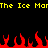 Yellow pixelated text reads "The Ice Man" repeated across a black background with red flame shapes at the bottom.