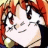 Anime-style character with red hair and closed eyes, wearing a gold earring, next to black background with white text.