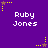 Purple background with repeated white text "Ruby Jones" and yellow star-shaped pixel art elements scattered across the image.