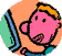 Animated sequence showing a cartoon character with pink skin and yellow hair interacting with a green computer monitor, displaying various expressions and screen symbols.