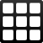A 3x3 grid of nine identical light gray squares arranged in a black wireframe grid pattern with rounded corners on each square.