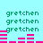 A light cyan background displays repeated green 'gretchen' text and pink horizontal bars in a pattern with animated bar changes