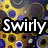 Yellow and blue patterned background with two instances of the word "Swirly" in white text outlined in black.