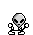 Pixel art alien figure in multiple poses with varying arm and leg positions, gray background.