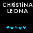 Pixelated text 'CHRISTINA LEONA' in white on black background with two of blue puzzle-piece icons below
