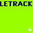 A bright green background displays repeated dark blue text "LETRACK" with white pixelated symbols scattered across the image.