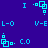 Pixelated cyan icon on dark blue background with repeating text and geometric shapes in a