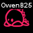 Pixelated cartoon character with rounded head and spiky outline in pink, blue, and yellow variants on black background.