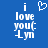 Blue background with white pixelated text 'i love you Lyn' and a heart symbol above the text on the left side.