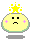 Pixelated yellow character with pink cheek marks, black eyes and mouth, green outline, star or lightbulb props changing between expressions.