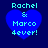 Four identical pixelated blue heart icons with cyan text reading "Rachel & Marco 4ever!" on a dark blue background, arranged in a two-by-two