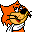 Pixelated cartoon character with orange hair, black glasses, and a white shirt against gray background.